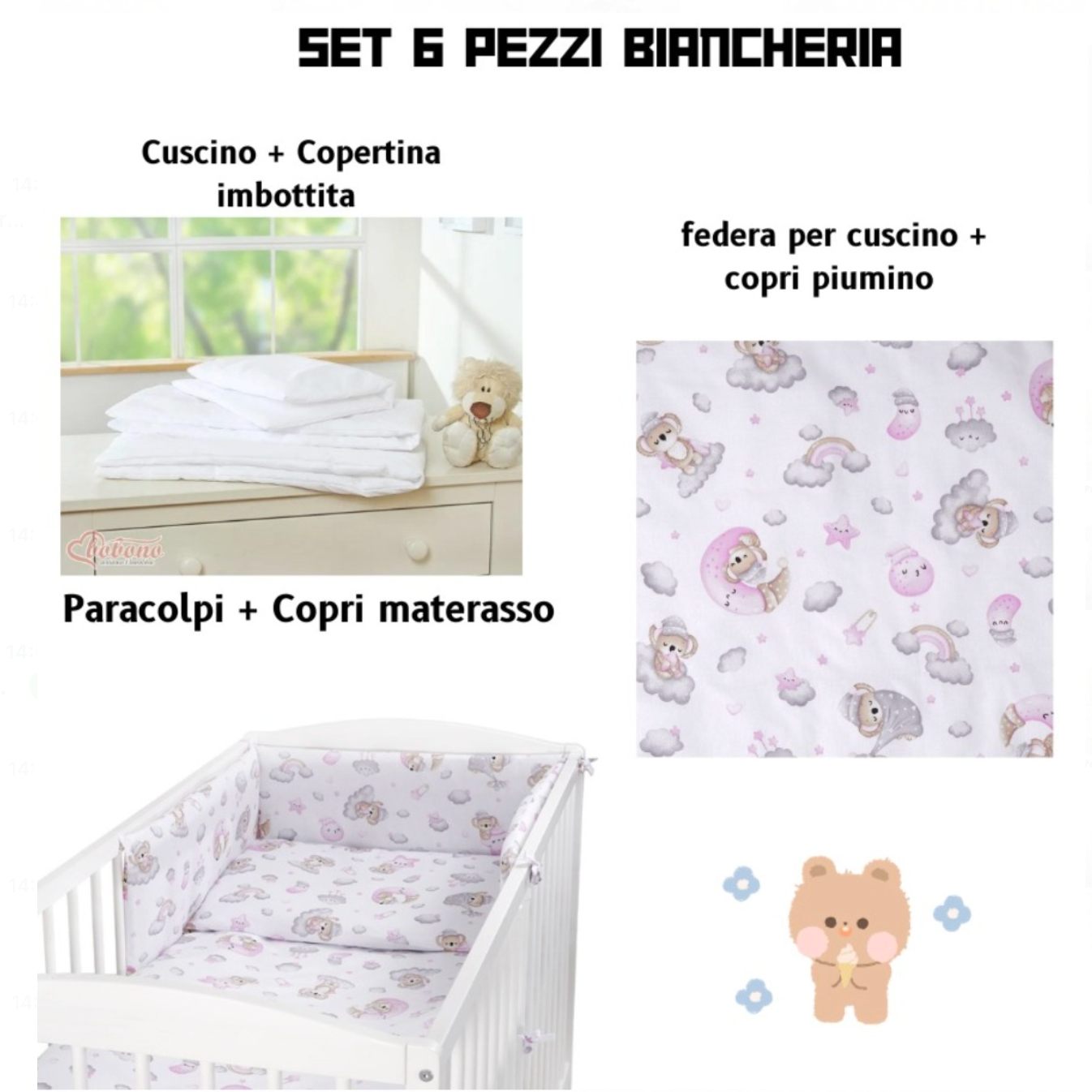 SET BIANCHERIA 6 PEZZI