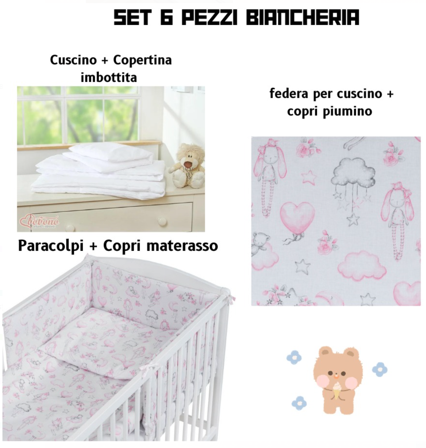 SET BIANCHERIA 6 PEZZI